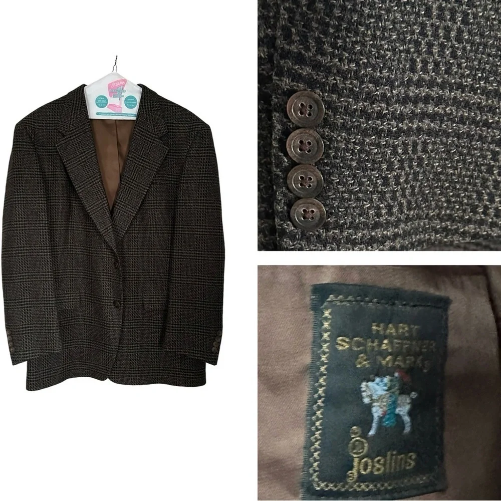 Hart Schaffner Marx Blazer Brown Plaid Two Button Wool Preppy Office Size 41R
